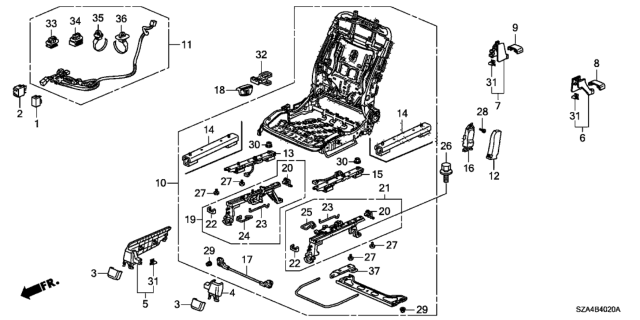 2011 Honda Pilot Front Seat Components (Passenger Side) Diagram