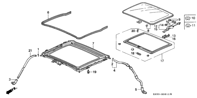 1992 Honda Civic Frame, Sunroof Diagram for 70100-SR3-003