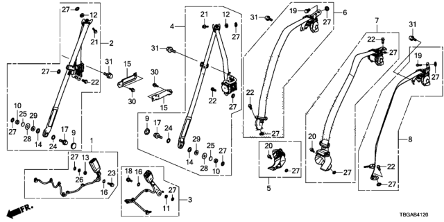 2020 Honda Civic 2 Door EX KA CVT Seat Belts Diagram