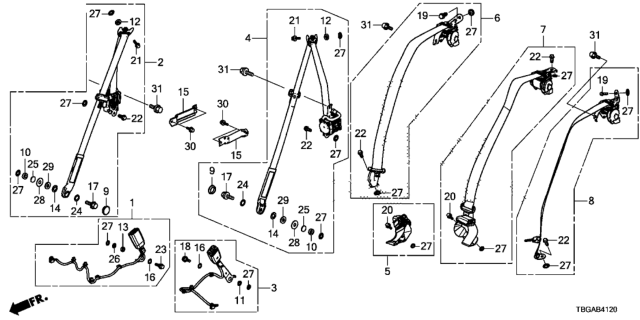 2020 Honda Civic Seat Belts Diagram