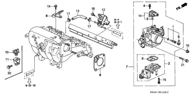 1996 Honda Civic 4 Door EX KA 4AT Throttle Body Diagram
