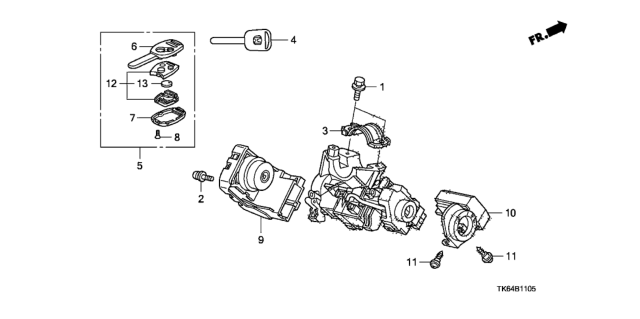 2009 Honda Fit Key Cylinder Components Diagram