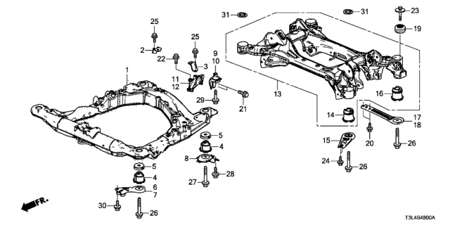 2014 Honda Accord 2 Door EX-L (NAVIGATION) KL CVT Front Sub Frame - Rear Beam Diagram