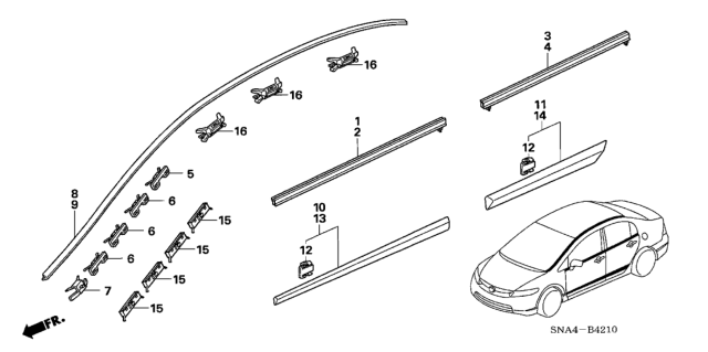 2008 Honda Civic Molding Diagram