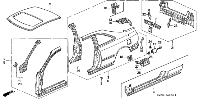 1997 Honda Accord Pillar, L. FR. (Upper) (Inner) Diagram for 64520-SV2-310ZZ