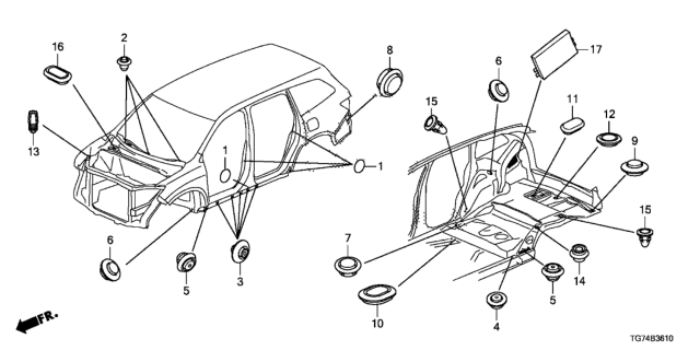 2016 Honda Pilot Grommet Diagram 1