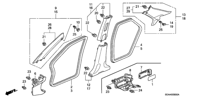 2007 Honda Accord 4 Door LX KA 5MT Pillar Garnish Diagram