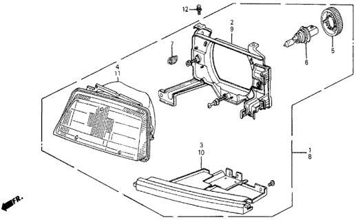 1987 Honda Civic Headlight Assembly, Driver Side Diagram for 33150-SB6-681