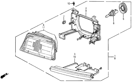 1987 Honda Civic Headlight Assembly, Passenger Side Diagram for 33100-SB6-681