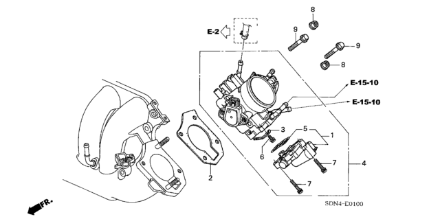 2004 Honda Accord Throttle Body Assembly Diagram for 16400-RAA-A13