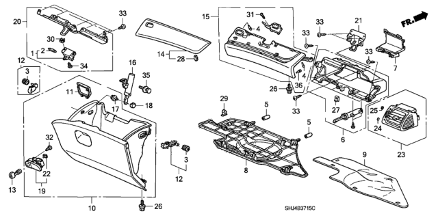 2010 Honda Odyssey Instrument Panel Garnish (Passenger Side) Diagram