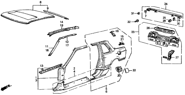 1987 Honda Prelude 2 Door SI KA 5MT Outer Panel Diagram