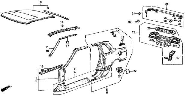 1984 Honda Prelude Panel Set, R. FR. (Outer) Diagram for 04701-SB0-300ZZ