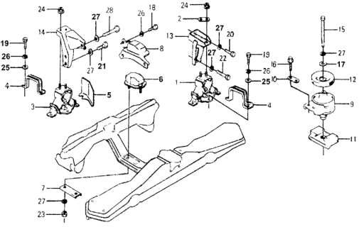 1977 Honda Accord Bracket, RR. Engine Mount Diagram for 50827-671-000