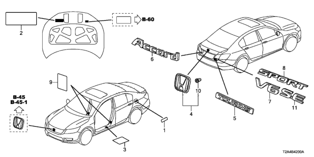 2015 Honda Accord Emblems - Caution Labels Diagram