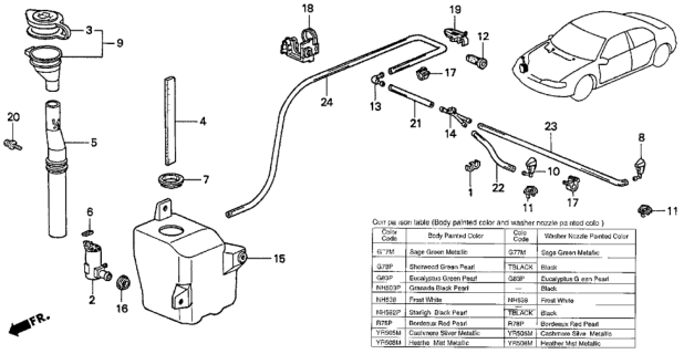 1996 Honda Accord Nozzle Assembly, Driver Side Windshield Washer (Eucalyptus Green Pearl) Diagram for 76810-SV7-A02ZG