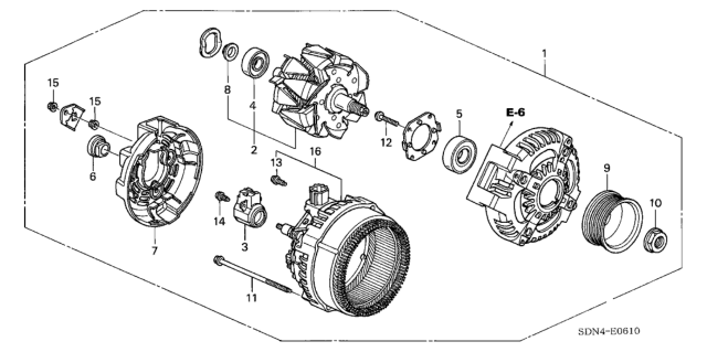 2006 Honda Accord Frame Assembly, Rear Stator Diagram for 31108-RTA-003