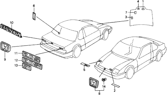 1990 Honda Prelude 2 Door 2.05SI (ABS) KA 5MT Emblems Diagram