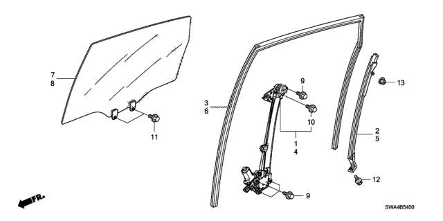 2009 Honda CR-V Glass Assy., R. RR. Door (Privacy)(Agc) Diagram for 73400-SXS-A10
