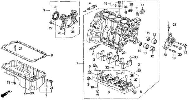 1997 Honda Odyssey 5 Door EX KA 4AT Cylinder Block - Oil Pan (2.2L) Diagram