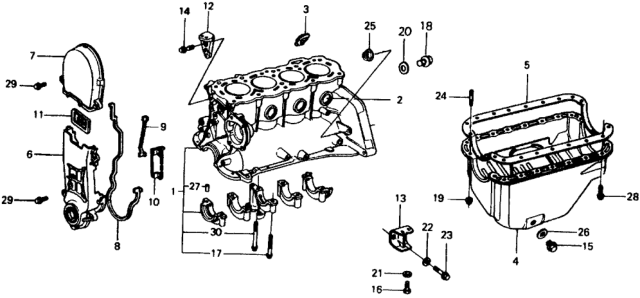 1977 Honda Civic 3 Door ** (1500) KL HMT Cylinder Block - Oil Pan Diagram