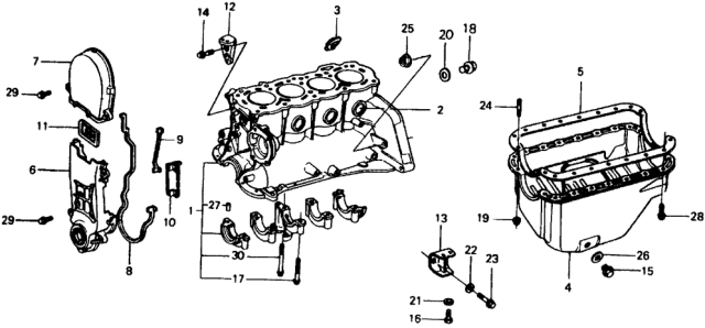 1976 Honda Civic Cylinder Block - Oil Pan Diagram