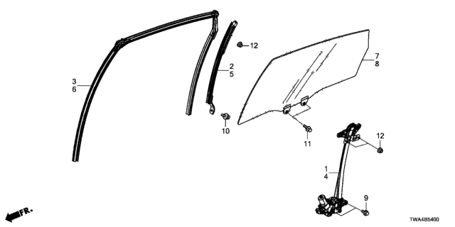 2018 Honda Accord Hybrid Rear Door Glass - Regulator Diagram