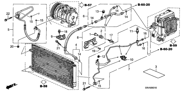 2008 Honda Pilot 5 Door EX (2WD) KA 5AT A/C Hoses - Pipes Diagram