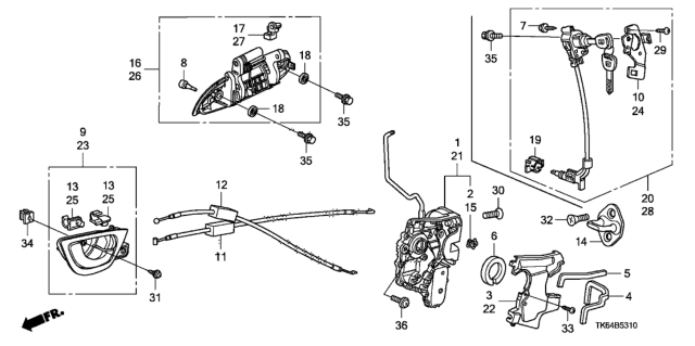 2011 Honda Fit Handle Assembly, Passenger Side Door (Outer) (Milano Red) Diagram for 72140-TK6-A11ZG