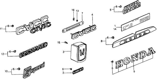 1979 Honda Civic 3 Door ** KL HMT Emblems Diagram