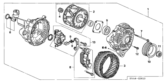 2006 Honda Civic Alternator Assembly (Ahga67) (Mitsubishi) Diagram for 31100-RNA-A01
