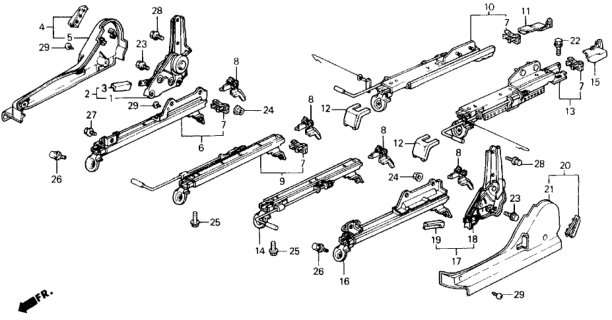 1990 Honda Civic 4 Door LX KA 4AT Front Seat Components Diagram