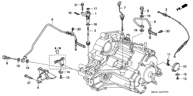 1992 Honda Civic AT Control Lever Diagram