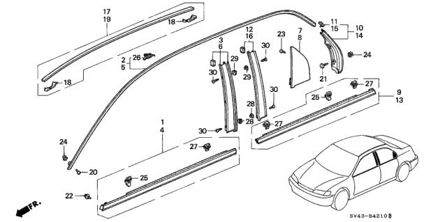 1995 Honda Accord Garnish, L. RR. Pillar Diagram for 72960-SV4-003