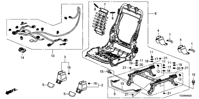 2019 Honda Passport Front Seat Components (Passenger Side) Diagram