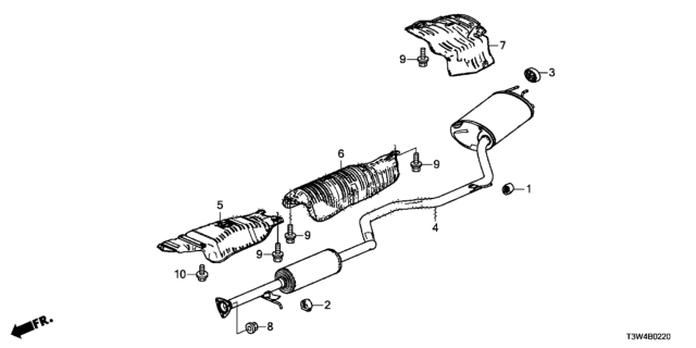 2015 Honda Accord Hybrid Muffler, Exhuast Diagram for 18307-T3Z-A11