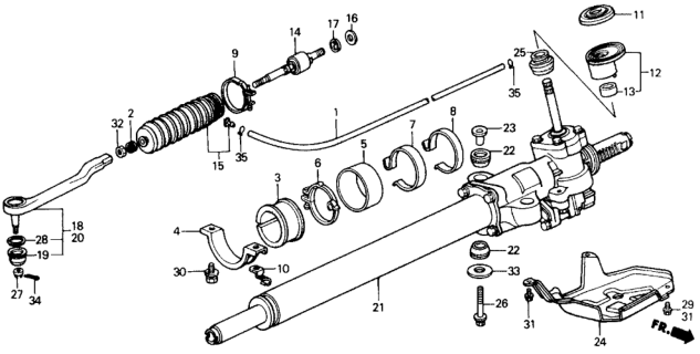 1991 Honda Civic Splash Guard, Power Steering Rack Diagram for 53692-SH3-A54