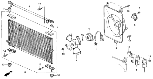 1998 Honda Odyssey 5 Door EX KA 4AT A/C Air Conditioner (Condenser) Diagram