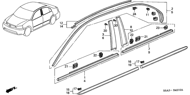 2003 Honda Civic Protector, L. RR. Door *G511M* (GALAPAGOS GREEN METALLIC) Diagram for 75323-S5A-G01ZU