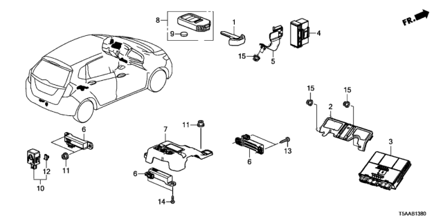 2019 Honda Fit Fob Assembly Entry Key Diagram for 72147-T7S-A01