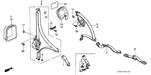 1995 Honda Accord Buckle Set, R. FR. Seat Belt *YR147L* (GRACE BEIGE) Diagram for 04813-SV2-A05ZC