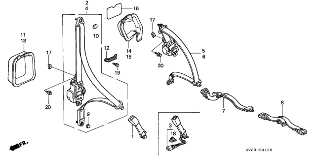 1995 Honda Accord Buckle Set, R. RR. Seat Belt *NH178L* (EXCEL CHARCOAL) Diagram for 04830-SV2-A06ZB