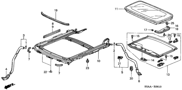 2004 Honda Civic Glass Assembly, Roof Diagram for 70200-S5D-A22