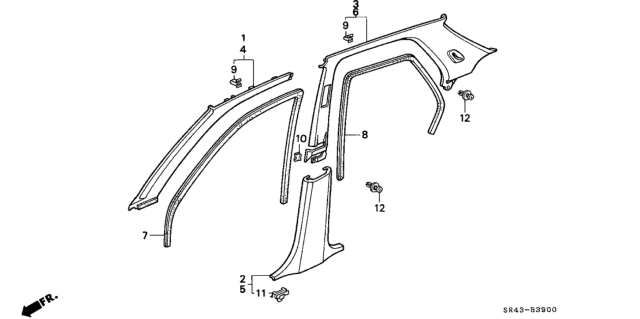 1992 Honda Civic Lining Assy., R. RR. Pillar *R93L* (SMOOTH RED) Diagram for 84130-SR4-J20ZC
