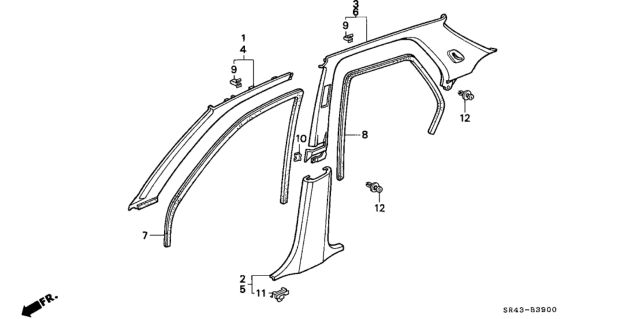 1994 Honda Civic Trim, RR. Opening *NH178L* (EXCEL CHARCOAL) Diagram for 84281-SR4-000ZB