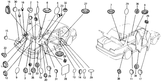 1990 Honda Civic 4 Door LX KL 5MT Grommet - Plug Diagram