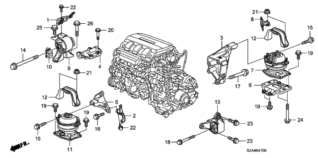 2012 Honda Pilot Rubber Assy., FR. Engine Mounting Diagram for 50830-SZA-A02