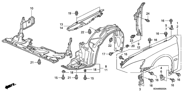 2004 Honda Accord Panel Set, Left Front Fender (Dot) Diagram for 04630-SDA-A90ZZ