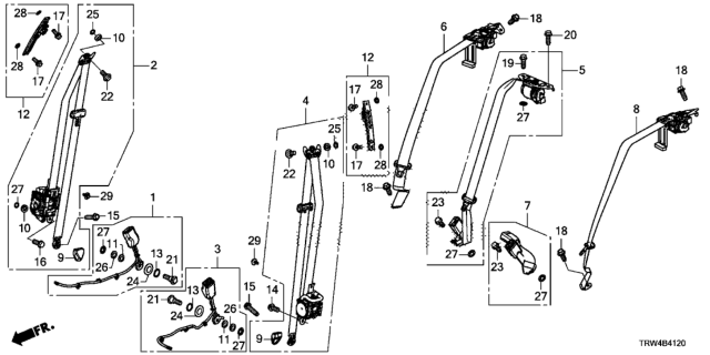 2021 Honda Clarity Plug-In Hybrid Outer Set, Left Rear Seat Belt (Sandstorm) Diagram for 04828-TRT-A01ZE