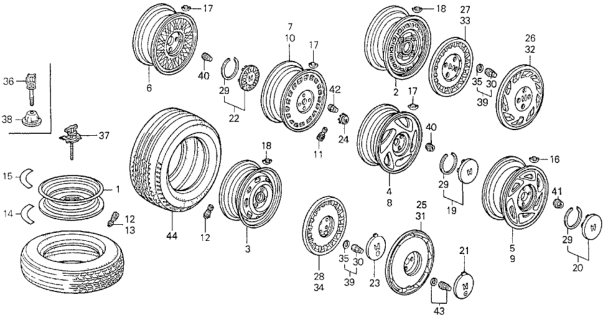 1988 Honda Prelude Cap Assembly, Wheel Trim Center (Blade Silver Metallic-Z) Diagram for 44732-SF1-970